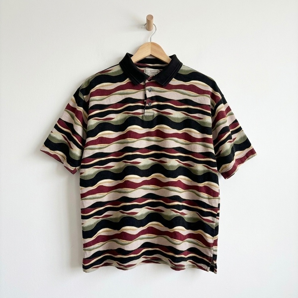 Vtg Norm Thompson Knit Wave Polo Shirt Mens M Cotton Viscose Grandpa Grunge 90s